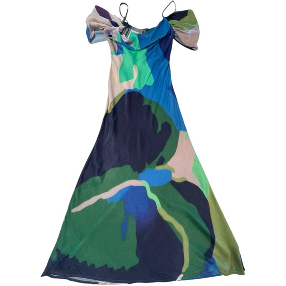 Anthropologie BL-nk Painterly Off-Shoulder Slip Dress Wedding Guest Prom | M - Picture 2 of 9